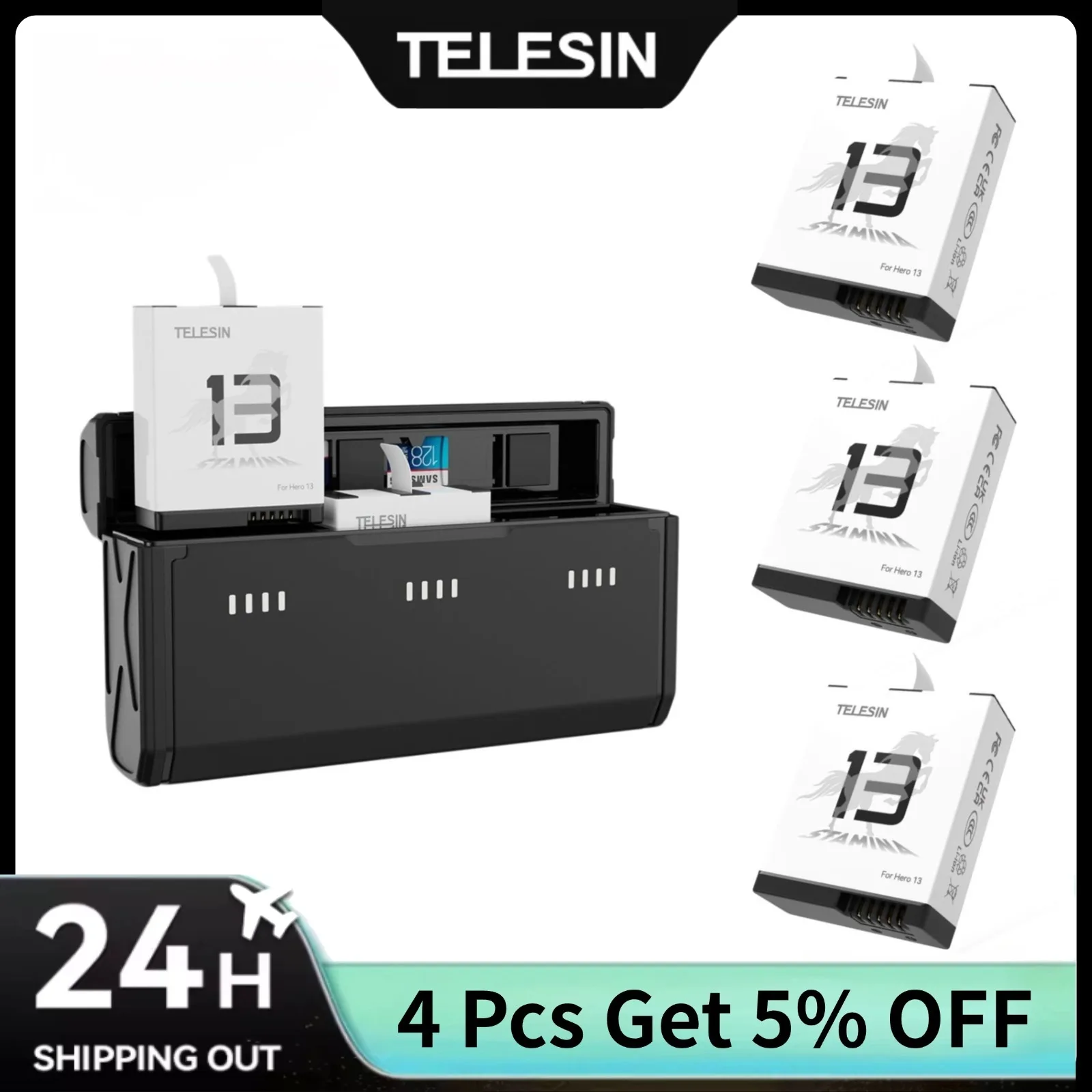 Gopro Action Camera Hero 13 Black - Портативный блок для быстрой зарядки TELESIN